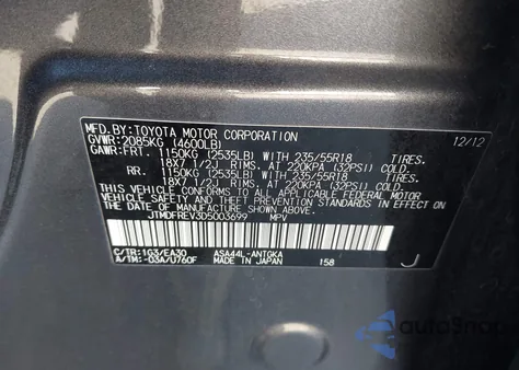 2013 Toyota Rav4 Limited z USA, uszkodzony, nr VIN JTMDFREV3D5003699